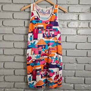 Vintage Benetton Italy Cotton Novelty Graphic Print Racerback Tank Dress Small